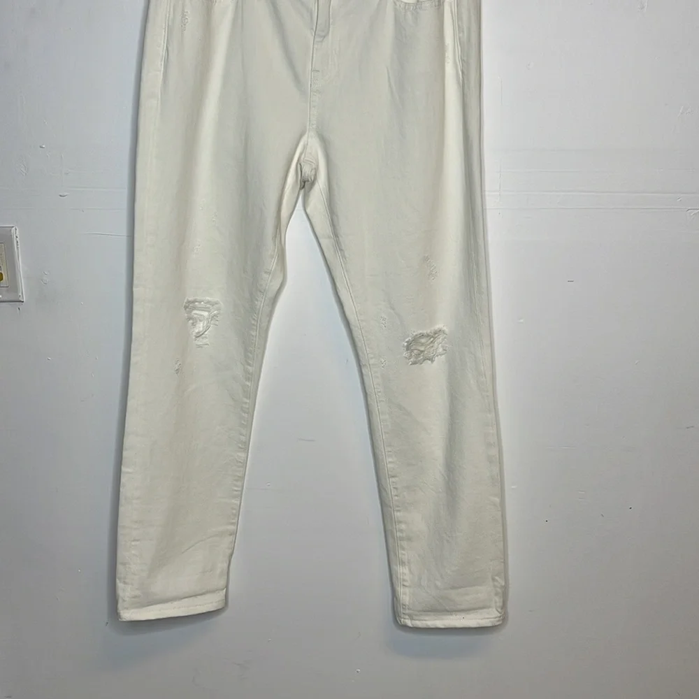 J. Crew White Distressed Straight Jeans